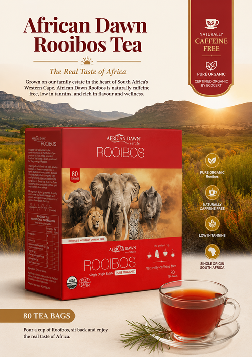 African Dawn Estate Premium Rooibos Tea Single Origin ，Naturally Caffeine free 40 Tea bags 100g