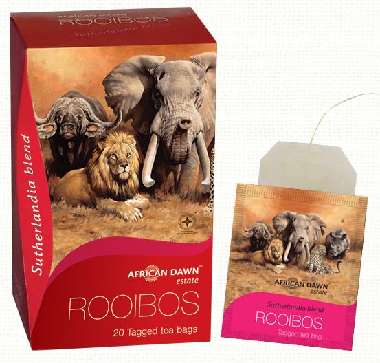 African Dawn Estate ROOIBOS+ Sutherlandia Blend 20 Tagged Tea Bags, Single Origin Estate Rooibos of the Finest Export Quality