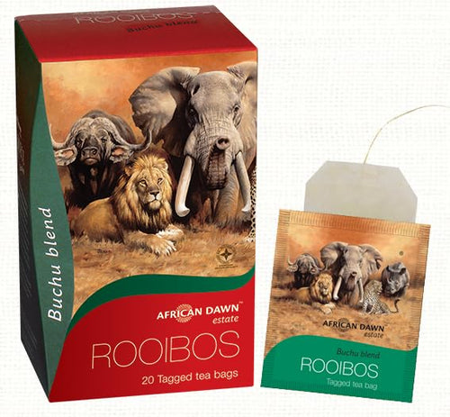 African Dawn Estate ROOIBOS + Buchu 5% Blend 20 Tagged Tea Bags, Single Origin Estate Rooibos of the Finest Export Quality