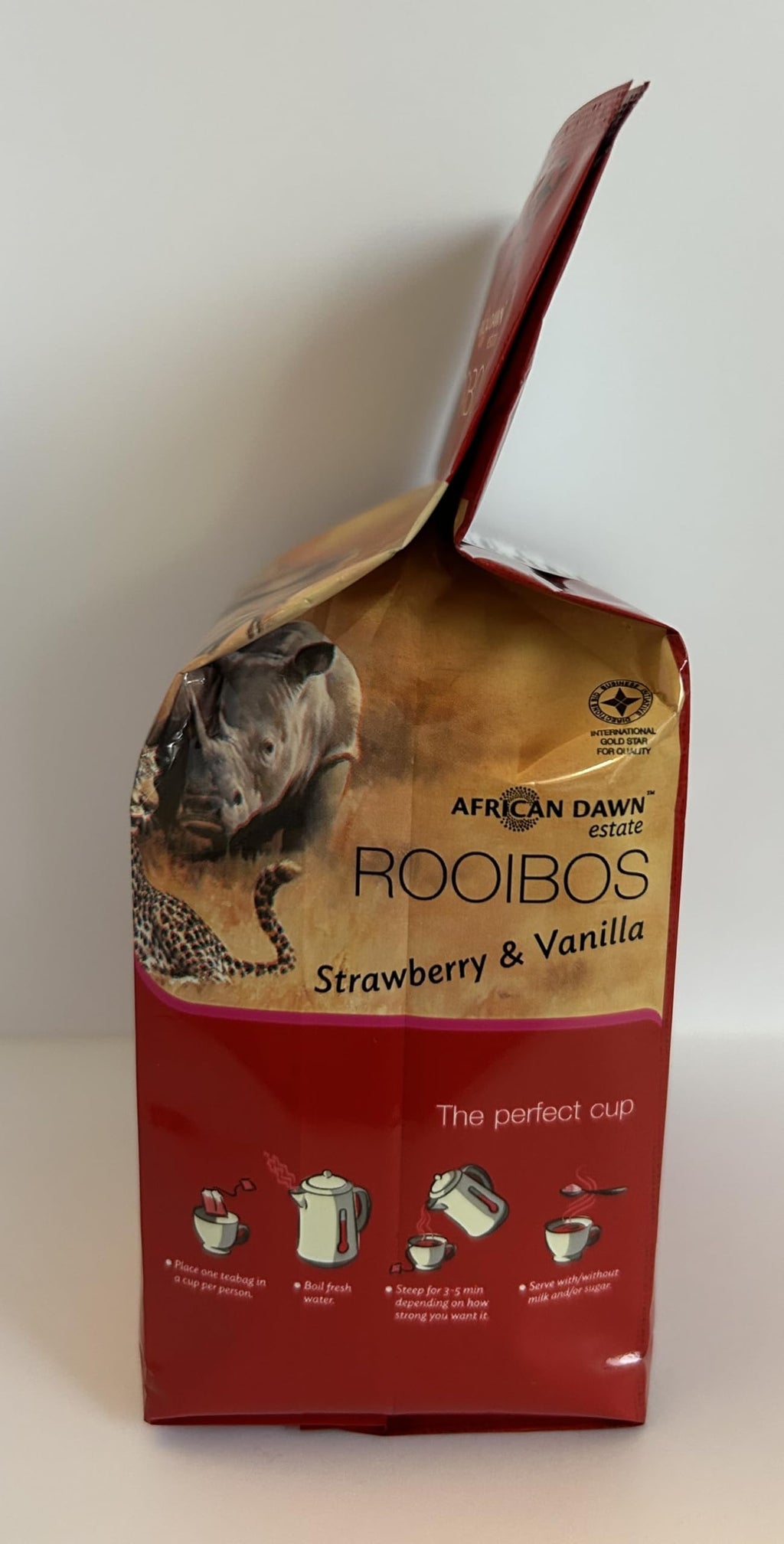 African Dawn Estate Strawberry & Vanilla flavored Rooibos, 40 Tagless Tea Bags, Single Origin Estate Rooibos of the Finest Ex