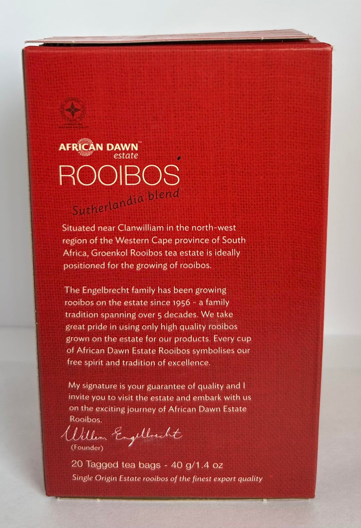 African Dawn Estate ROOIBOS+ Sutherlandia Blend 20 Tagged Tea Bags, Single Origin Estate Rooibos of the Finest Export Quality