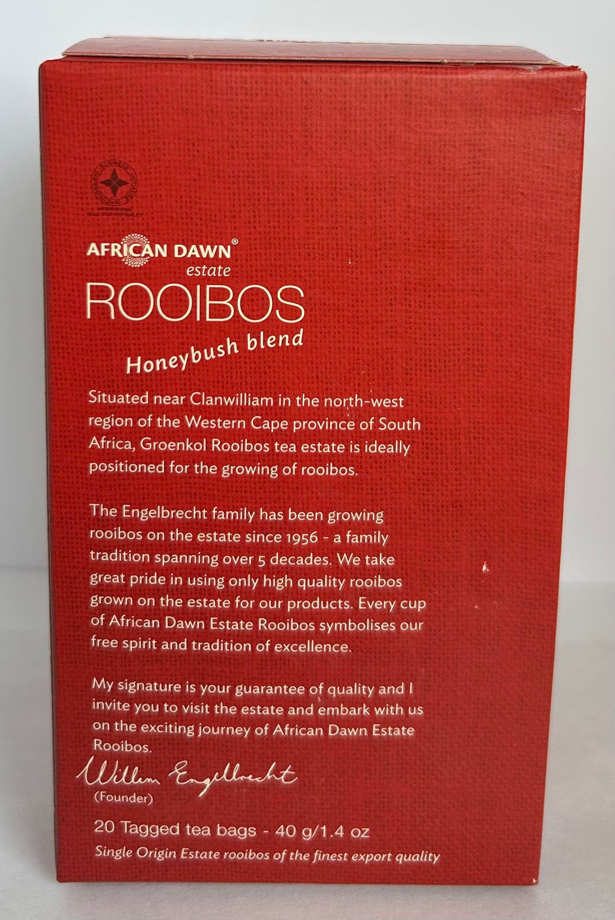 African Dawn Estate ROOIBOS + Honeybush 33% Blend 20 Tagged Tea Bags, Single Origin Estate Rooibos of the Finest Export Quali